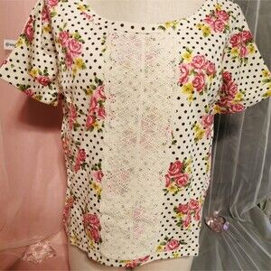 Ank Rouge Cute Top Small Floral Roses Lace Polka Dot Mori Kei Womens Tee Shirt